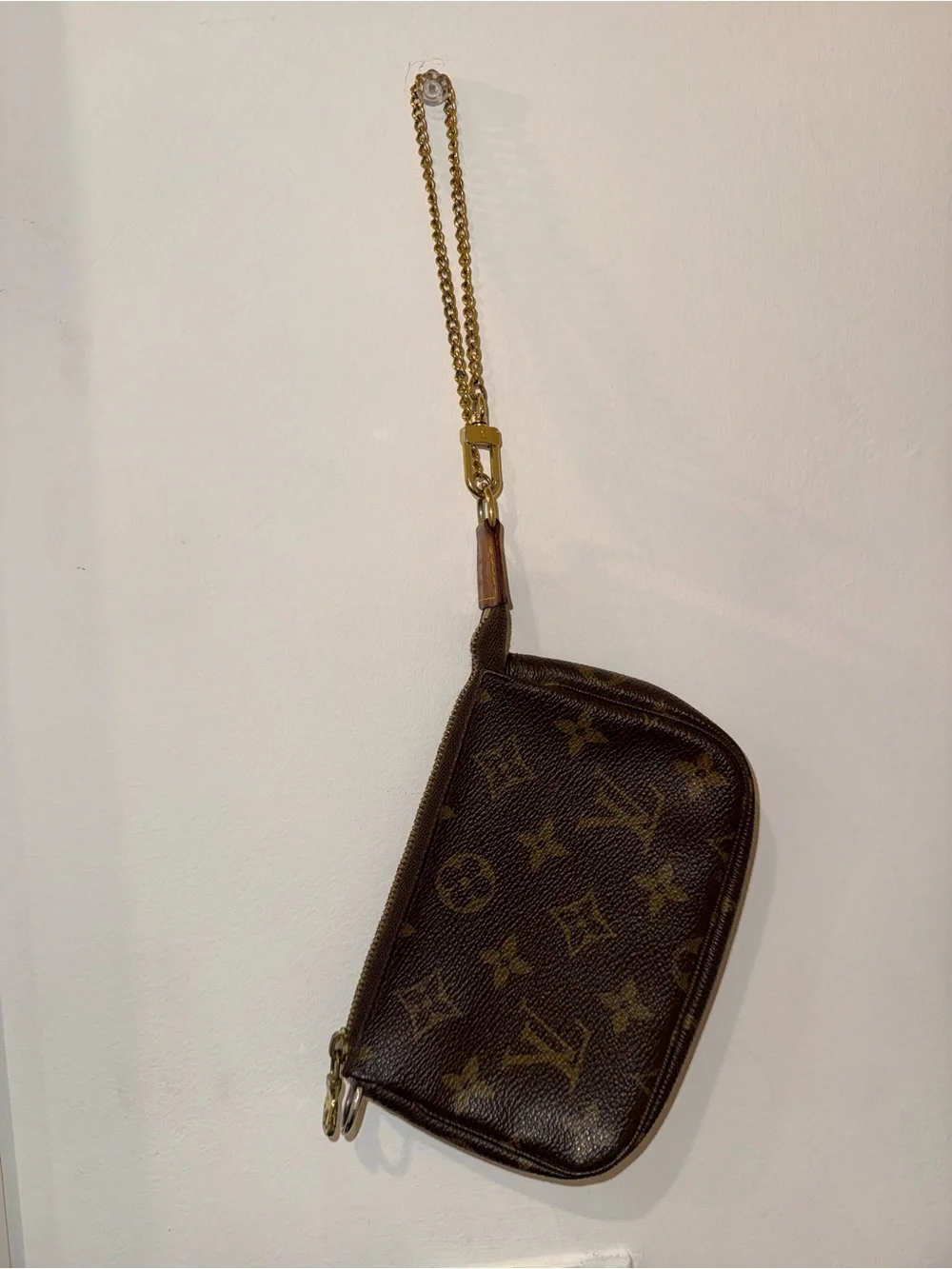 Louis Vuitton Mini Pochette Accessoires Brown Monogram with Gold Chain